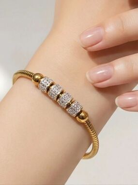 Magnetic Clasp Gold Rhinestone Snake Chain Crystal Bracelet Luxe Jewelry Glam